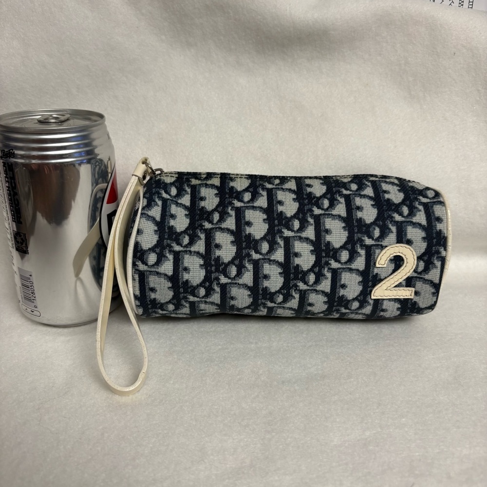 VTG CHRISTIAN DIOR Blue Trotter Canvas Barrel Wristlet Zipper Pouch - Picture 6 of 15